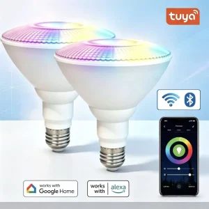 E26 PAR38 RGBCW 12W 1100LM ETL Tuya Wi-Fi App-Controlled Dimmable LED Smart Home Light Bulb Compatible with Alexa and Google