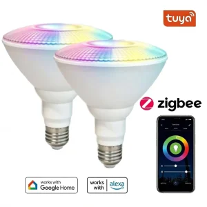 E26 PAR38 RGBCW 12W 1100 lm ETL Tuya Zigbee Dimmable LED Smart Home Light Bulb, App-Controlled, Compatible with Alexa and Google