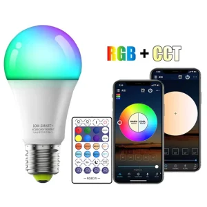 E27 10W Smart WiFi LED Light Bulb, WiFi + BT + 2.4G Remote Control, RGB + CCT Dimmable Bulb, Compatible with Alexa and Google Home Voice Control