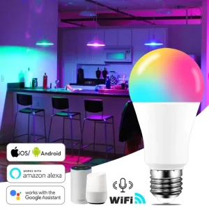 E27 E26 B22 LED WiFi Smart Bulb RGBW with AC Power, Compatible with Google Home, Alexa, and Echo