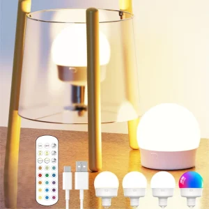 Rechargeable E27 Globe LED Bulb with Remote Control, Timer, Battery, 13 Colors, Adjustable Brightness, 1800mAh, Backup Camping LED Light