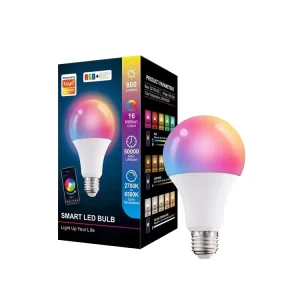 E27 Dimmable RGBW LED A19 Smart Bulb, 9W, for Smart Home Decoration