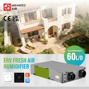 ERV Humidifier Ventilator AIR H6 60L/Day Humidification Heat Recovery Galvanized Steel Square Design Energy Saving CE UKCA