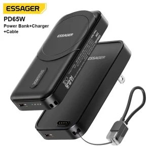 ES CD58 Portable 3 in 1 5000Mah Magnetic Wireless Power Bank Pd 65 Watt Usb C Gan Adapter Charger With Type C 20W Cable