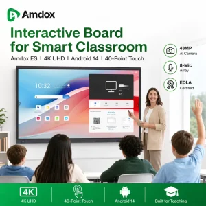 ES Interactive Whiteboard Touch Screen 4K Digital Smart Board 40 Point Touch 48MP AI Camera Dual OS for Classroom