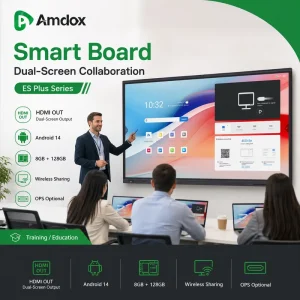 ES Plus Smart Board 4K Interactive Panel for Dual Screen Wireless Sharing Android 14 8GB RAM 128GB Storage 40 Touch