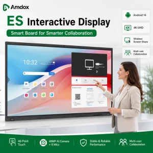 ES Pro 4K Interactive Whiteboard with Android 16 & Windows 40-Point Touch 48MP AI Camera WiFi 6 School & Office Use