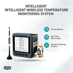 ES600E-12 Three Wireless Temperature Monitoring System Full Power Measurement Class 0.5S LCD Display ModbusRTU DL/T645