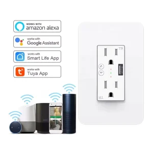 ETL Certified 15A Smart Life/Tuya APP Remote Controller Smart Power Wall Outlet with USB WiFi Smart Socket Work with Alexa