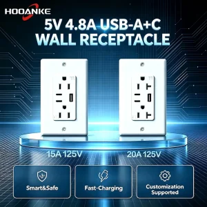 ETL Listed Factory TR Wall Socket 15A 125V Duplex Receptacle 2 Outlets 1A+2C USB 5V 4.8A Wall Charger