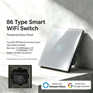 EU 86 Type Tuya Smart WiFi Touch Switch Single Live Wire Iron Frame Sharing Alexa Yandex Alice Home Automation Wall Light Switch
