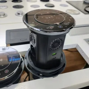 EU Power Outlet Waterproof Wifi App Control Smart Motorized Led Speaker Kitchen Tabletop Pop Up Socket With Wireless Charging