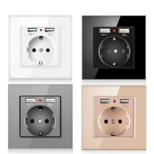 EU Standard Wall Power Socket With Dual Home Usb Plug 5V 2.1A PC Panel 86*86mm Usb Wall Charger Socket Smart LED ON OFF 16A