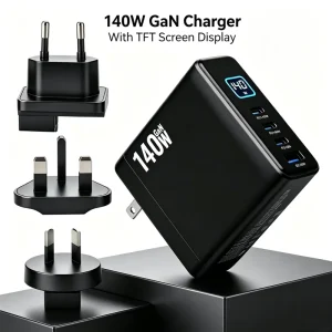 EU UK AU US Plug Travel 30W Multi-Device Fast Charging for Laptop 140W GaN Adapter Charger with TFT Screen