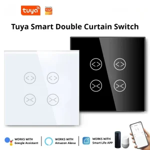 EU WiFi Zigbee Smart Dual Curtain Switch Tuya App Remote Control Indoor Use Flame Retardant Material Zero Live Wire Button Light