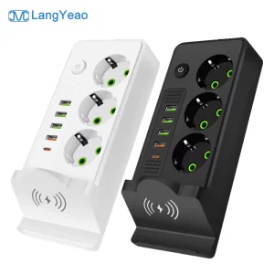 EU Wireless Charging Smart Socket, 3000W 10A USB Fast Charger Stand with AC Outlet for Desk Home Office