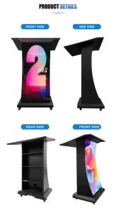 Easy Install Smart Led Podium Digital Display School Auditoriums Lecture Events Seamless Visual Effect Mobile Wheeled Stand