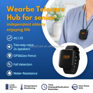 Wearable Telecare Device Dual Speakers & High Sensitivity Mic for Hands Free Calls up to 30 Day Battery Life