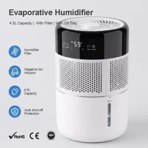 Electric 4.5L Evaporative Humidifier with Humidistat & App Controlled for Hotel Household RV Use