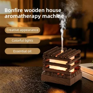 Electric Campfire Log Cabin Ultrasonic Essential Oil Aroma Diffuser Desk Air Humidifier Fireplace Scent Lamp Household