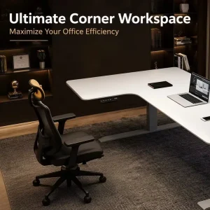 Electric Corner Standing Desk Height Adjustable Heavy Duty 2 Stage Legs Reinforced Support Metal Frame L Shaped Standing Desk