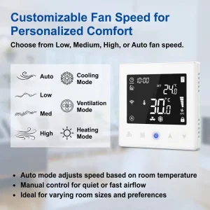 Electric Fan Coil Units Air Conditioning Thermostat with Touch Buttons 3 Fan Speed Electric Valve Smart Thermostat