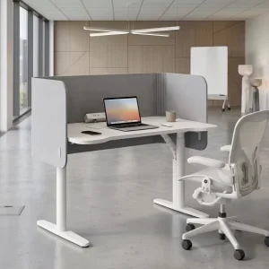 Electric Height Adjustable Workstation with Acoustic Privacy Panel Sit Stand Desk for Modern Office Employee Cubicle Solution