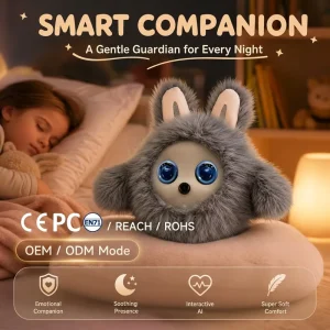 Electric Smart AI Interactive Sing Talk Dance Desktop Robot Grey Furry Bunny Large Eyes for Kids Adults Birthday