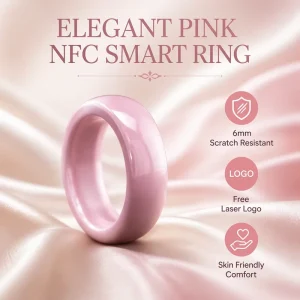 Elegant Pink Ceramic Smart NFC Ring Watch 6mm Scratch Resistant Ntag Chip Factory Supply Free Logo Fast Shipping