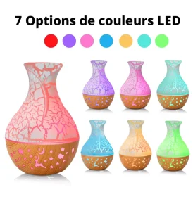 Elegant Vase Shaped Wood Grain Humidifier Fissure Effect Cool Mist Maker with Stars Moons for Bedroom Decor