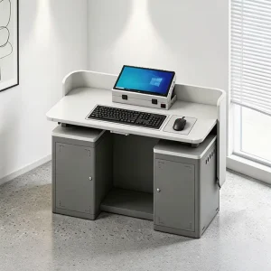Ergonomic Smart Lectern Desk with Screen and Double Lock Cabinets for School Teacher Office Electric Lift Multimedia Podium
