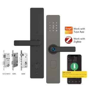Eseye Wifi Tuya TTLock Digital Biometric Fingerprint Interior Room Smart Wood Door Handle Lock for Bedroom Indoor Smart Lock