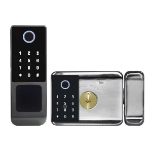 Exterior Fingerprint Smart Door Lock for Apartments Old Iron Doors-Waterproof Direct Current Powered App Control Supports Card