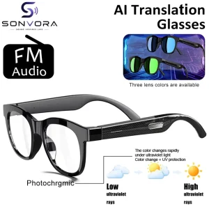 F09 Photochromic Lens AI Translation Smart Audio Glasses + Independent FM Radio Two-in-One for Cycling and Running Enthusiasts