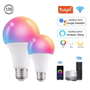 FXPOT Smart LED Bulb 10W E27 E26 E22 Base, Tuya App Control, Adjustable CCT RGB, WiFi, Alexa, AC, Aluminum + Plastic