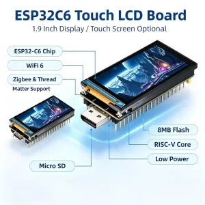 FYX Stock ESP32 C6 WiFi 6 Development Board 1.9 Inch Touch LCD RISC V Zigbee Thread 8MB Flash Type C IoT HMI Module
