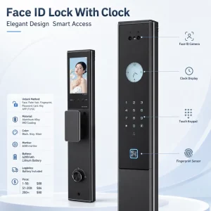 Face ID Smart Door Lock With Built in Clock Display Fingerprint Password Keyless Entry Electronic Security Lock for Home Villa