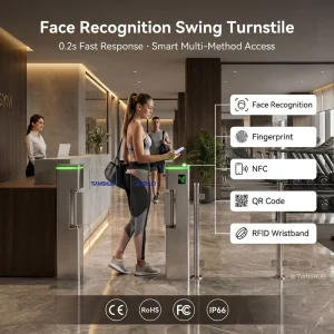 Face Recognition Swing Turnstile Security Acess Control RFID NFC Fingerprint Fast Induction Swing Barrier Turnstile Gate For Gym