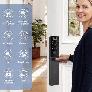 Facial Palm Vein Recognition Smart Door Lock Anti Lock Fingerprint Password Card App Security Lock for Household Apartment