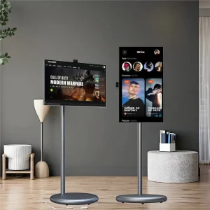 Factory 27 Inch LED Smart Mobile TV HDTV 128GB 9000mAh Android 13 System Stand Interactive Portable Advertising Screen Wheels