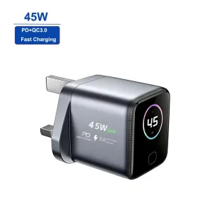 Factory 45W GaN Fast Charger UK Plug PD QC3.0 USB C Wall Adapter Digital Display Mini Fireproof Travel Charger Mobile Devices