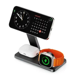 Factory Aluminium alloy T8 charging station 3 in 1 phone watch earbuds Magnetic 15W 25W Fast Wireless Charger for brand store