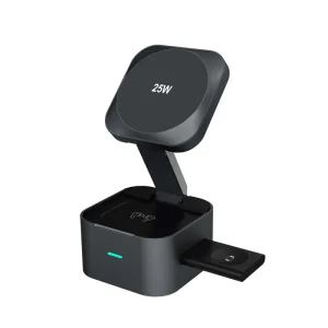 Factory AnFuYou foldable stretched Type C port fast 25W magnetic 3 in 1 wireless charger for smart phone watch earphone charging