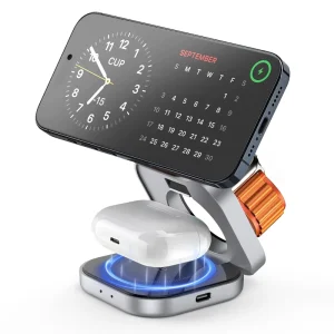 Factory D2 3-in-1 foldable Magnetic 15W Charging station smart phone watch earphone fast wireless charger