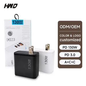 Factory Direct 130W GaN Tech Type A Type C Dual Port PD3.0 PPS Fast Charger Adapter for Home Office Desktop Laptop