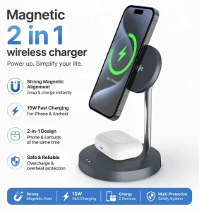 Factory Direct 3 in 1 Magnetic Wireless Charger Stand with OTP Protection 15W Fast Charging for Daily Desktop Use