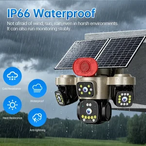 Factory Direct 4G 16MP Solar CCTV Camera 4 Lens 6 Motors 3 PTZ Cameras Outdoor Weatherproof Surveillance System for Business Use