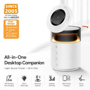 Factory Direct 5 in 1 Magnetic Wireless Charging Station with Wireless Speaker Night Light for Phone Watch and Earbuds