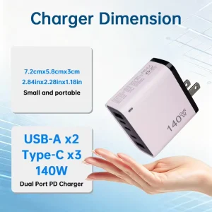 Factory Direct GaN Tech 140W PPS PD3.0 Type C Type A Multi Port Wall Charger Adapter US Plug Fast Charging for Tablet Phone