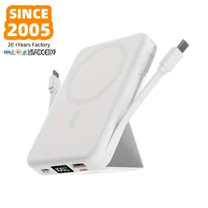 Factory Direct Sales PD22.5W 10000mAh Magnetic Wireless Power Bank Built in Cables Foldable Holder Portable Li Polymer Fast